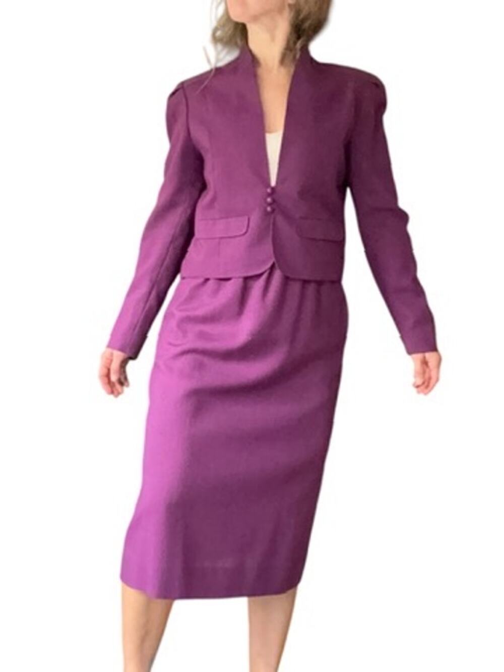 Vintage 50s 60s Lanz Original Purple Skirt Suit Blazer Set Size 2 / 4